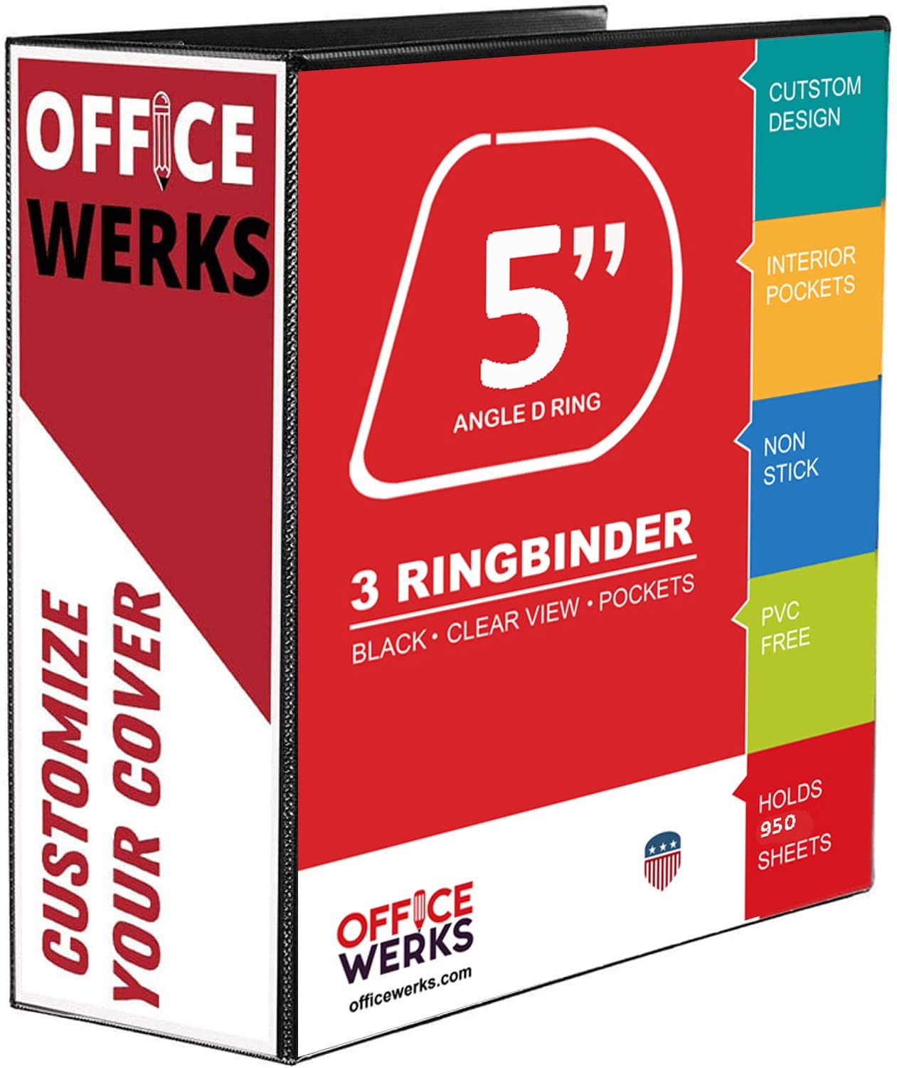 3 Ring Binder, Professional D Ring 5 Inch Binder, Clear View, With Pockets, Black - 4 Pack
