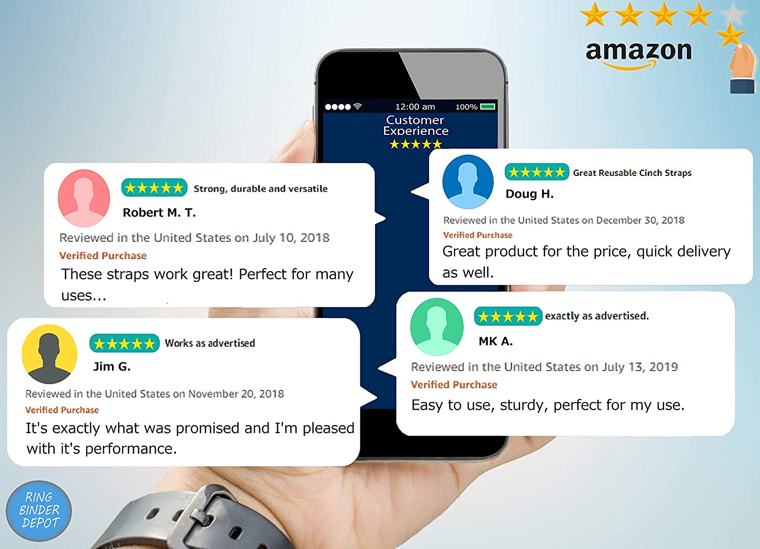 Cinch Straps, Reusable Black Nylon Cable/Securing Straps, 1 inch Wide, 4 Various Lengths, 2 Free Cable Straps - 12 Pack