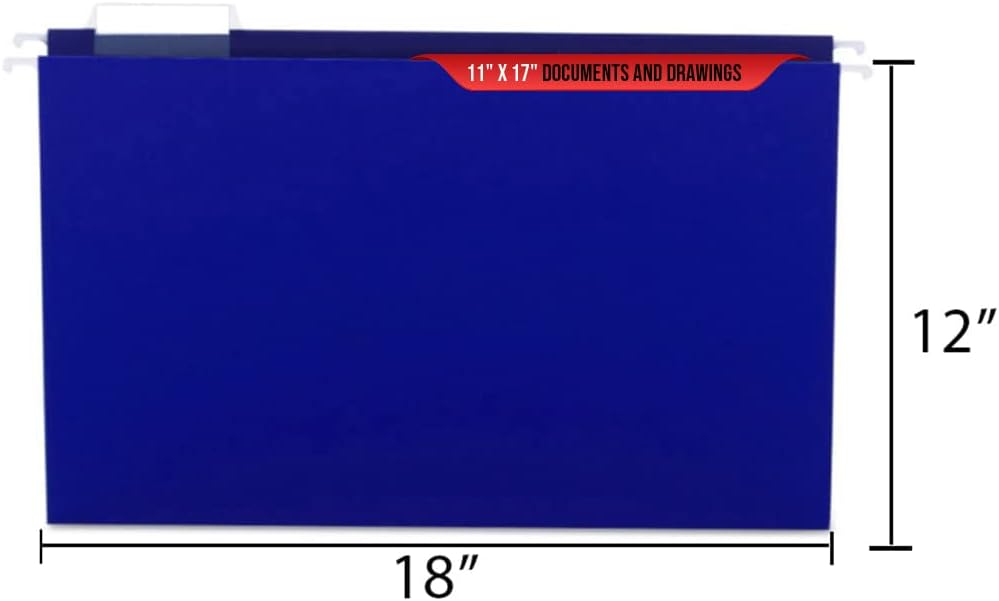 Performore 11X17 Hanging File Folders,1/5 Cut Adjustable Clear Plastic Tabs (25 Pack) Includes White Metal Rod Hangers, Plastic Label Tabs & Label Cards