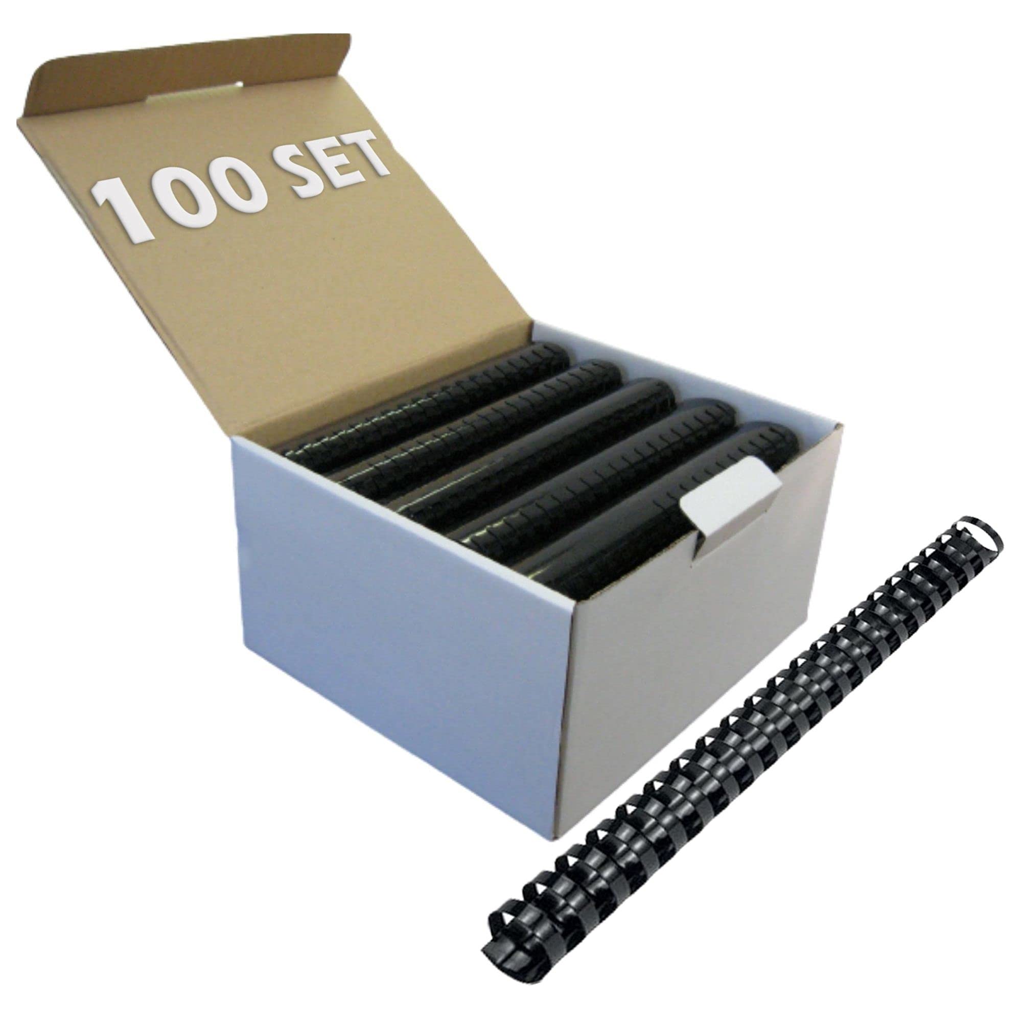 PERFORMORE Binding Combs - 100 Pack, 3/4" Diameter, 10.75" Overall Length, Black Plastic Binding Spines, 19 Rings, 150 Sheet Capacity - Ideal for Business, School & Office