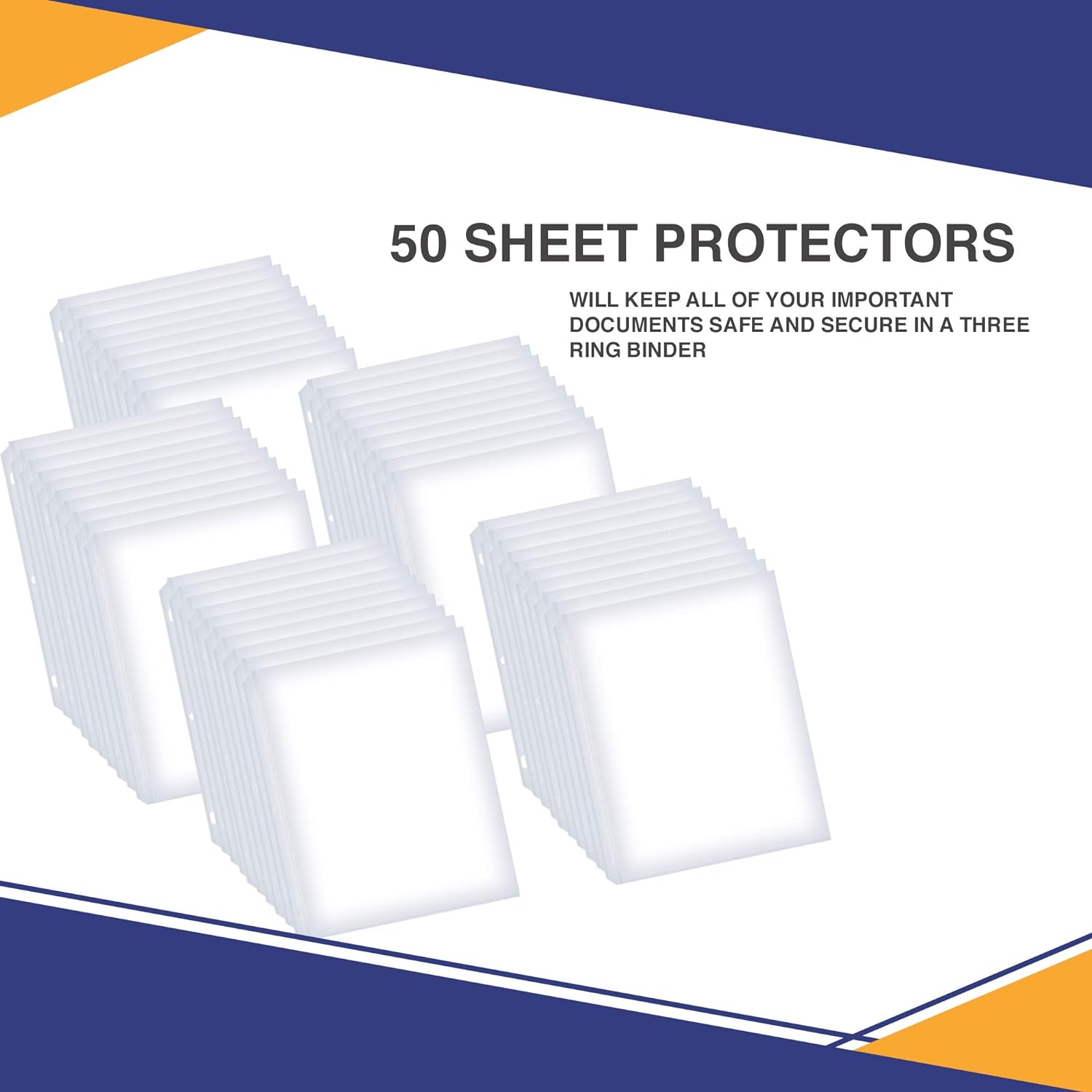 Performore 50 Sheet Protectors, Heavy Duty 8.5 X 11 Inch Clear Page for 3 Ring Binder, Plastic Sheet Sleeves, Durable Top Loading Paper Protector with Reinforced Holes, Archival Safe