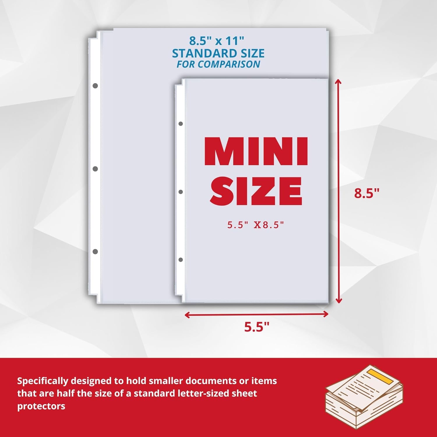 Officewerks Heavyweight Clear Mini Sheet Protectors Holds 5.5 x 8.5 Inch Sheets, Fits a 3-Ring Binder, Crystal Clear and Acid-Free with Reinforced Holes, Top Loading (50 Pack)