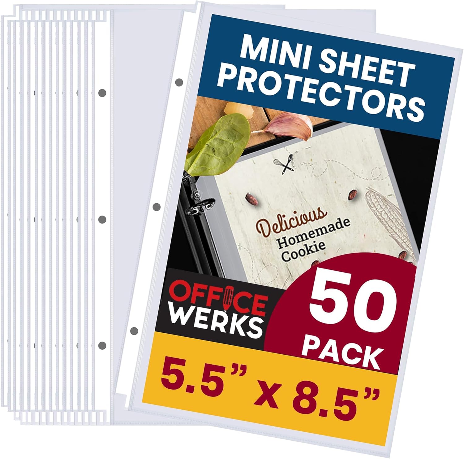 Officewerks Heavyweight Clear Mini Sheet Protectors Holds 5.5 x 8.5 Inch Sheets, Fits a 3-Ring Binder, Crystal Clear and Acid-Free with Reinforced Holes, Top Loading (50 Pack)