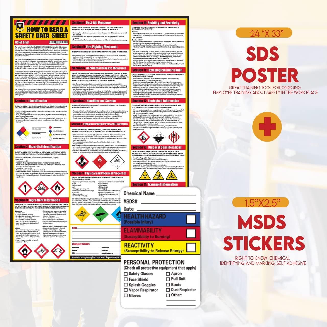 Performore SDS Display Rack -Set with 3 Inch Heavy Duty Ring Binder, Wire Rack, SDS Station Sign, Chain, Mounting Hardware, SDS Poster & SDS Sticker (250 Roll) Included