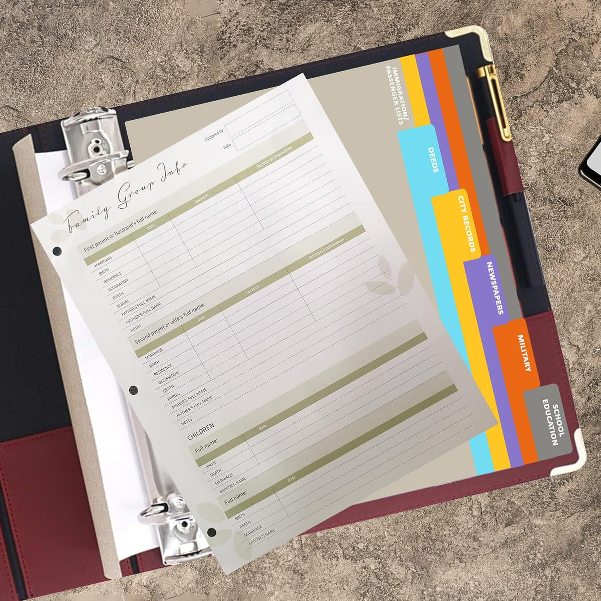 30 Two-Sided Large Family Group Sheets: Comprehensive Ancestral Charts with 3-Hole Punch and Tab Pages, 8.5' x 11' White Premium Matte Paper