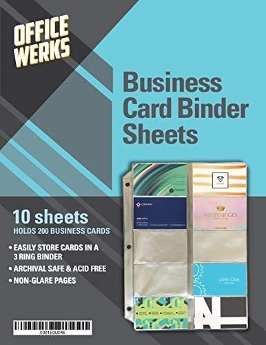 Business Card Sleeves for 3 Ring Binders, Plastic Card Holder Sheets, 10 Pack - 20 Cards Per Sheet