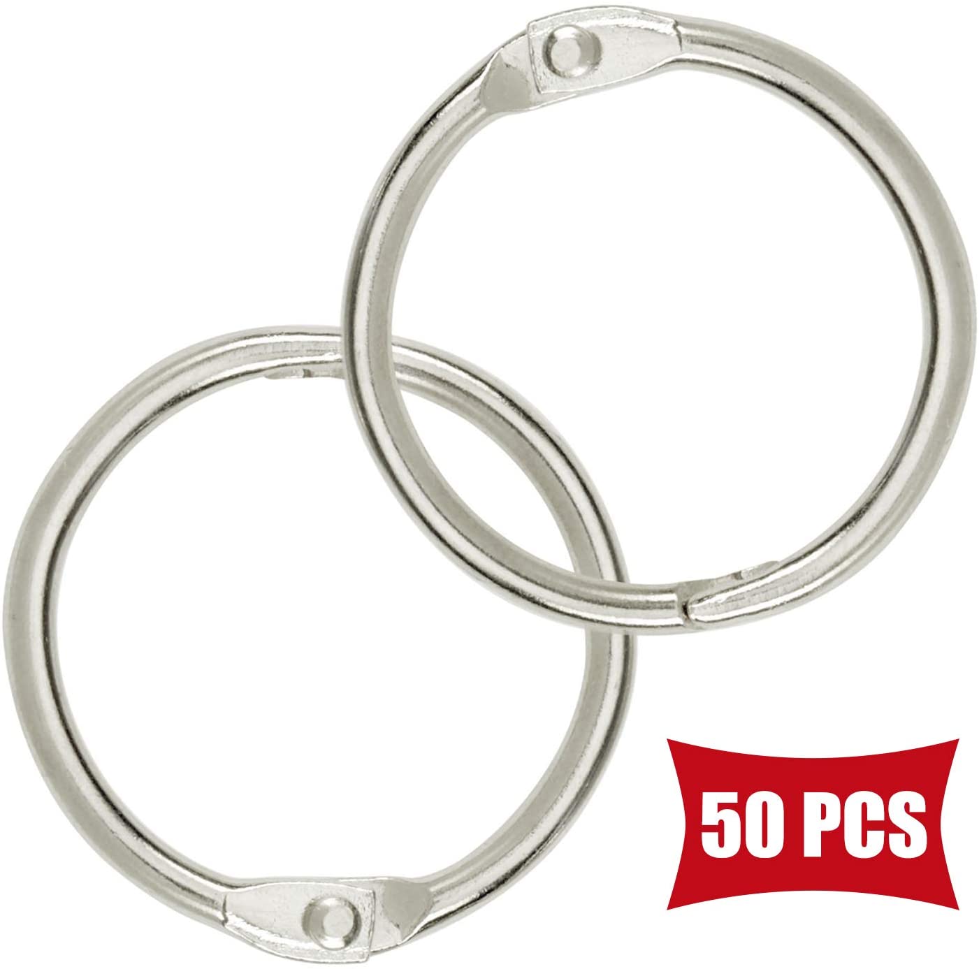 Loose-Leaf Binder Rings, 1.5" Size, Silver, 50 pack