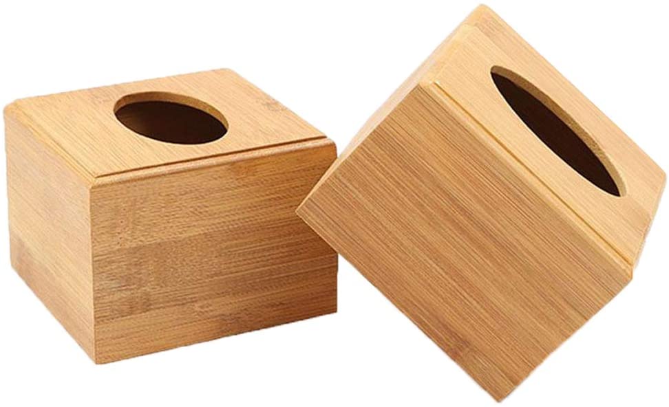 Square Bamboo Tissue Box Cover - Water Resistant - 16 X 14 X 14 cm