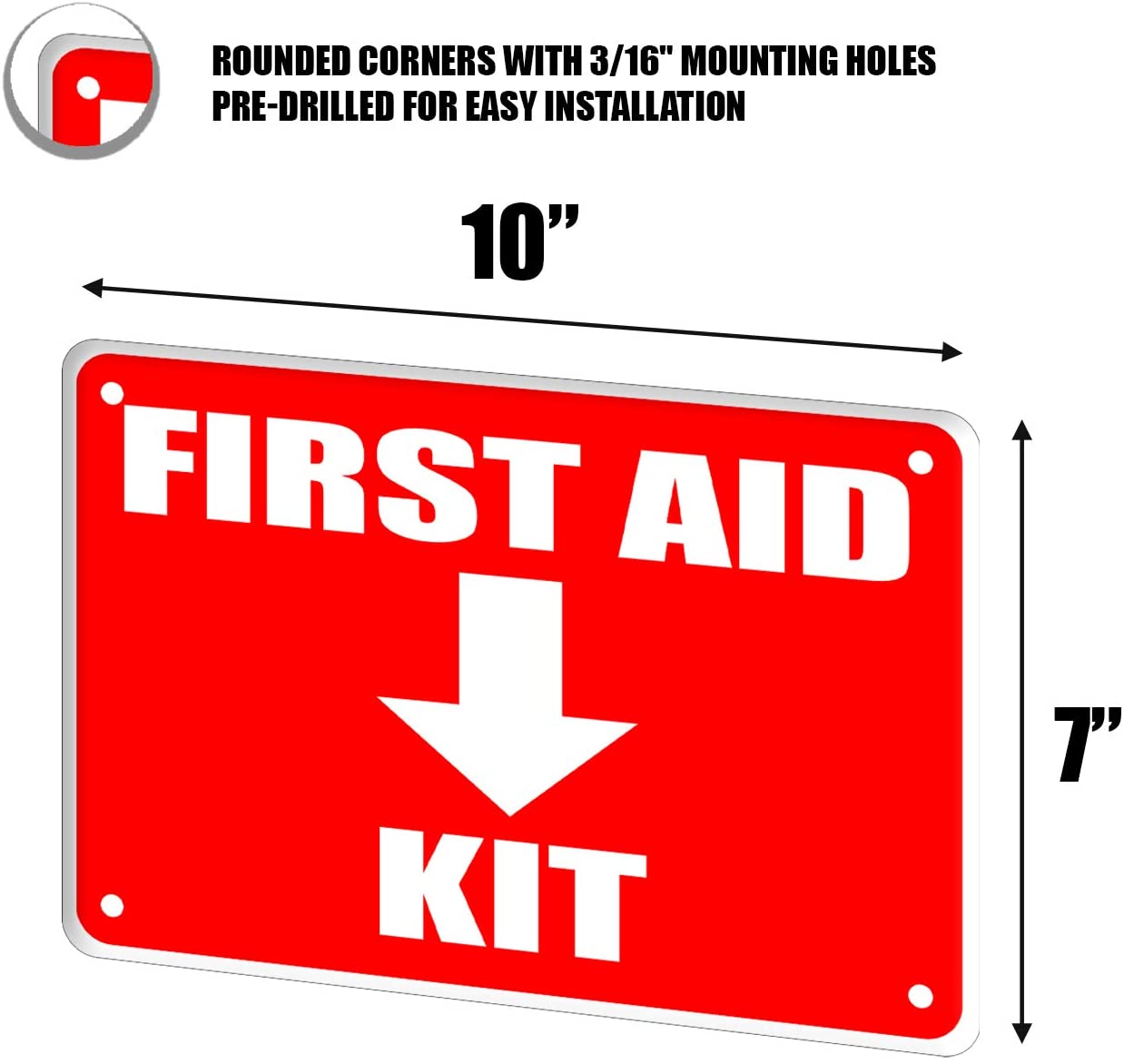 First Aid Kit Sign, Durable Plastic Safety Sign, 7 x 10 Inch, Red on White, for Indoor/Outdoor Use