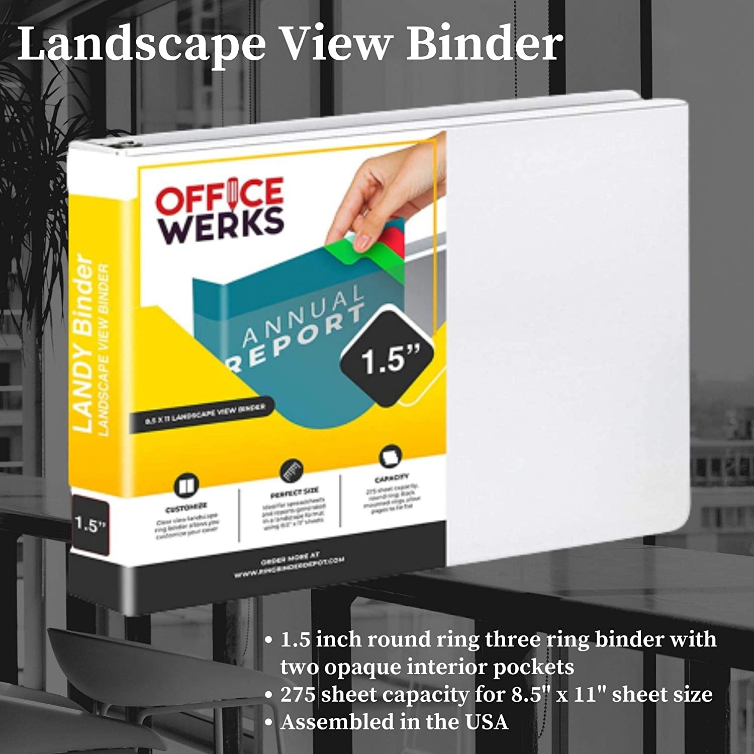 Landscape View Binder, White, 1.5 inch Round Ring