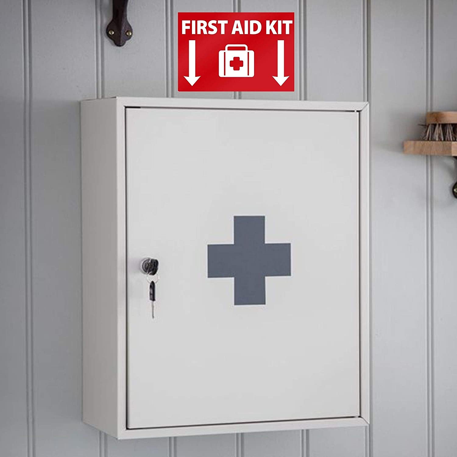 First Aid Sign, 10" x 7", Self-Adhesive Vinyl Sticker - 2 Pack