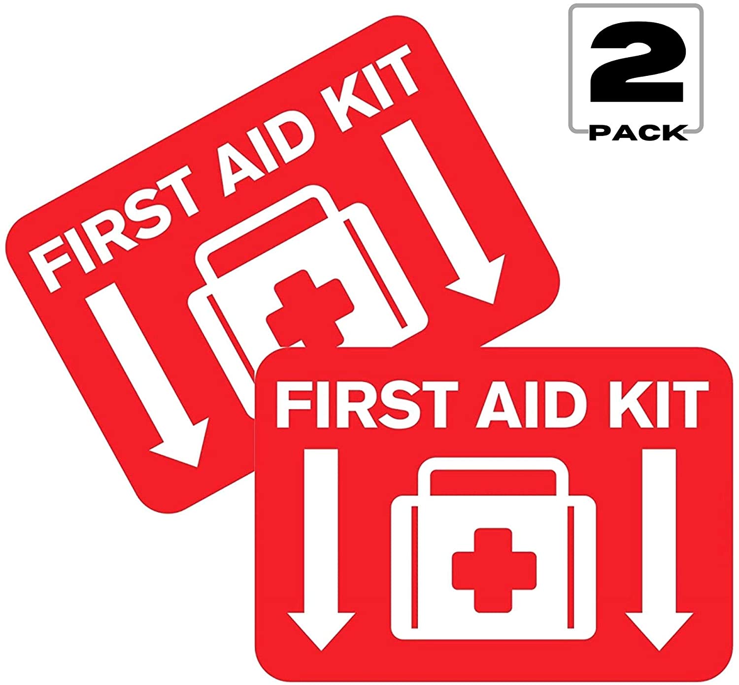 First Aid Sign, 10" x 7", Self-Adhesive Vinyl Sticker - 2 Pack