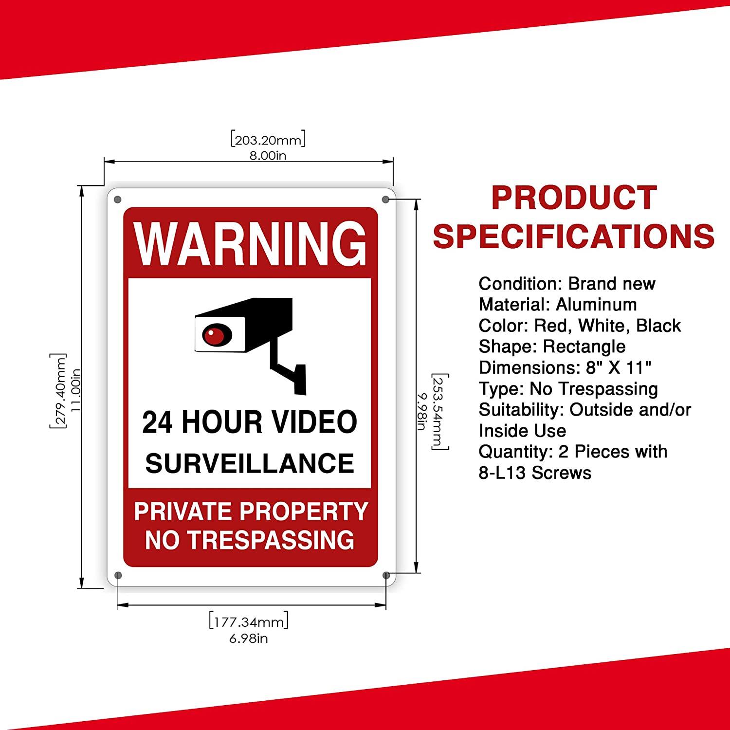 Aluminum Video Surveillance Signs Outdoor - 24 Hour