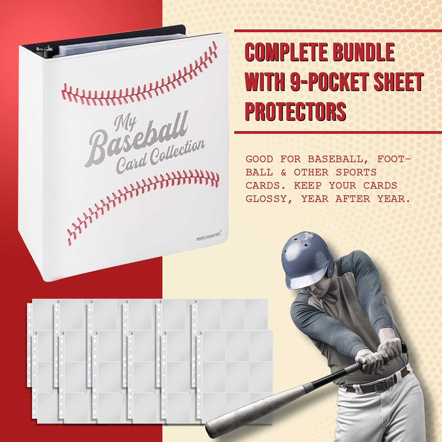 Baseball Card Binder - White Baseball Card Collector Album for Trading Cards