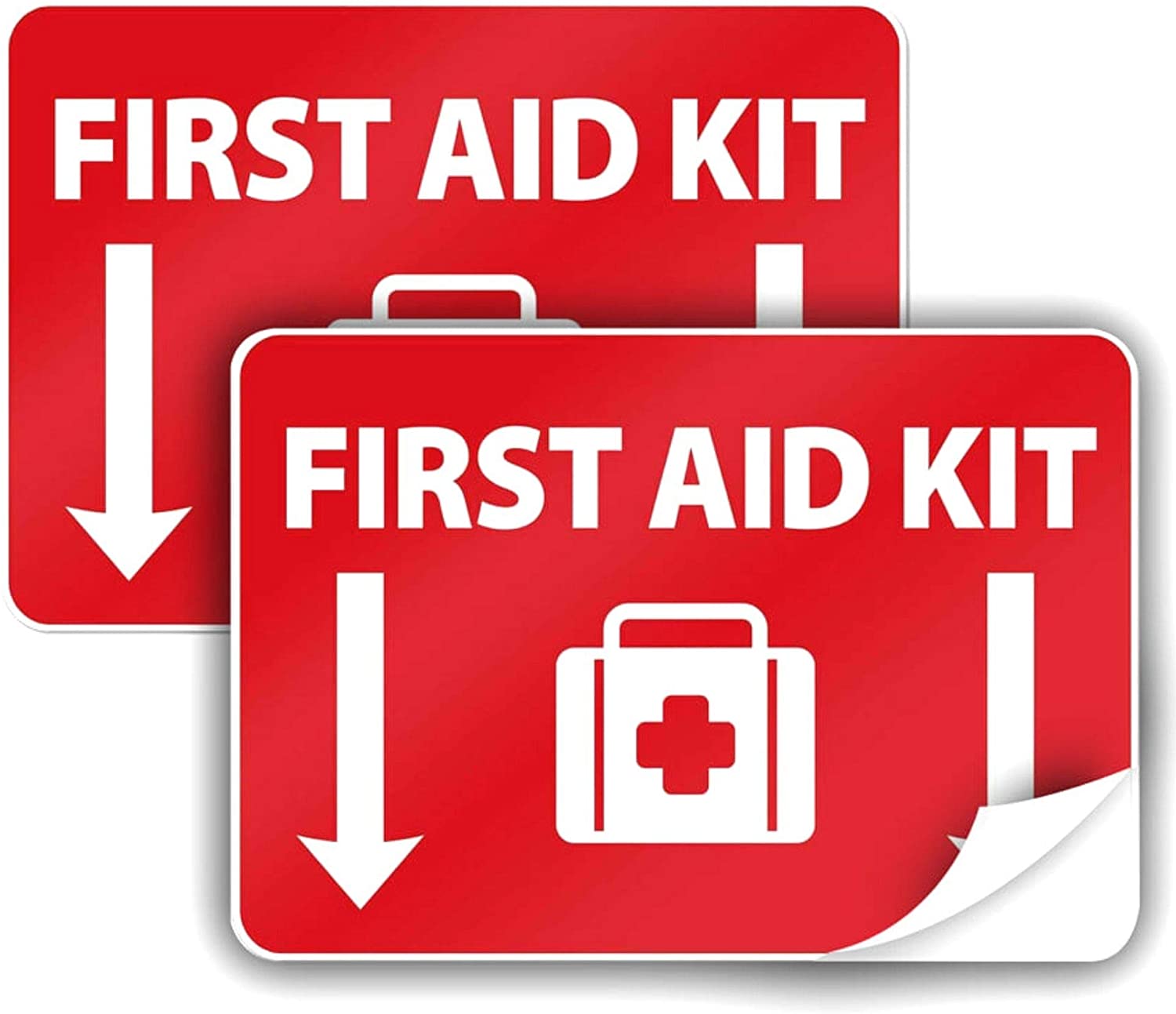 First Aid Sign, 10" x 7", Self-Adhesive Vinyl Sticker - 2 Pack