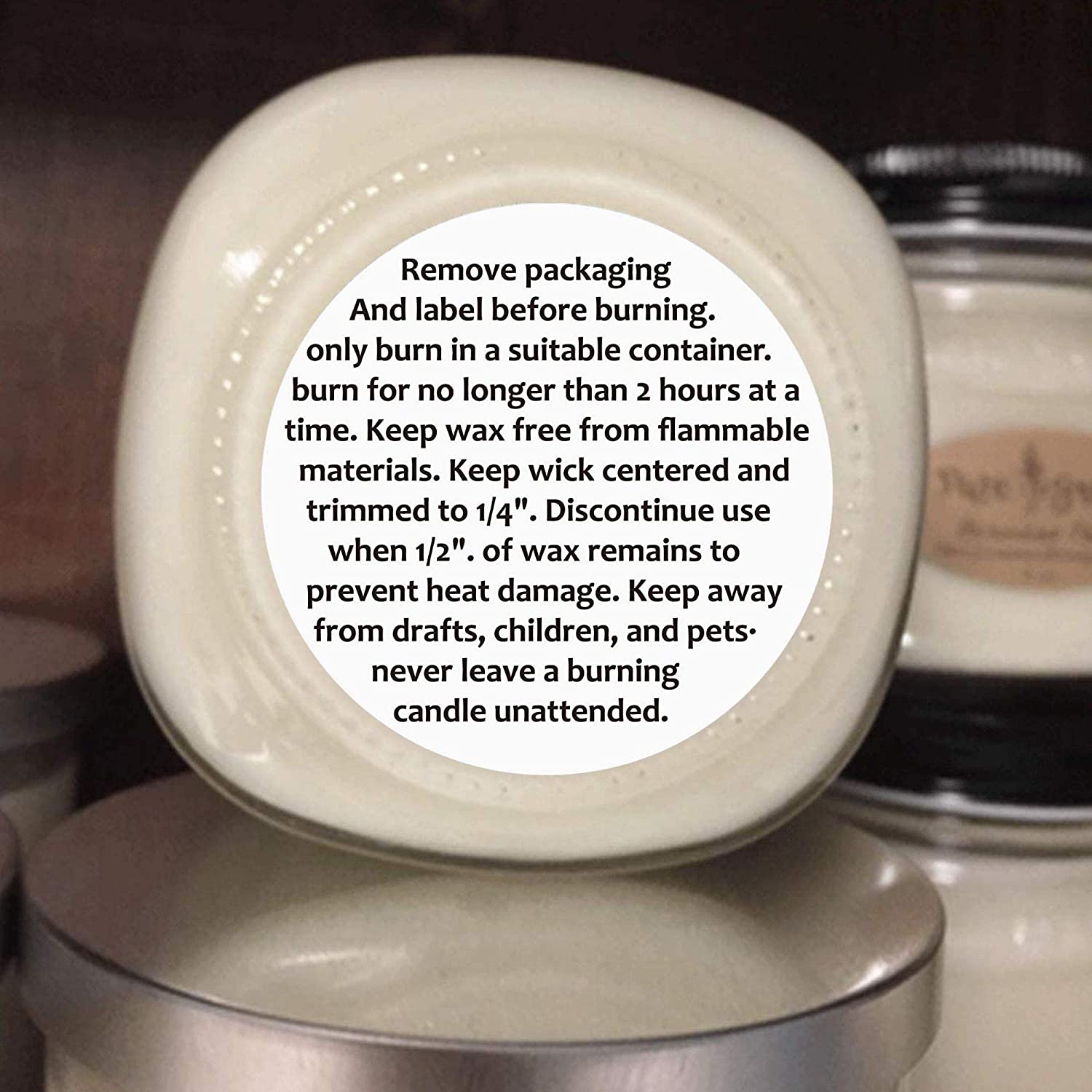 Candle Warning Stickers, 1.5 inch Round Label, Sticker Decal for Candle Jars, Tins and Votives - 300 Labels