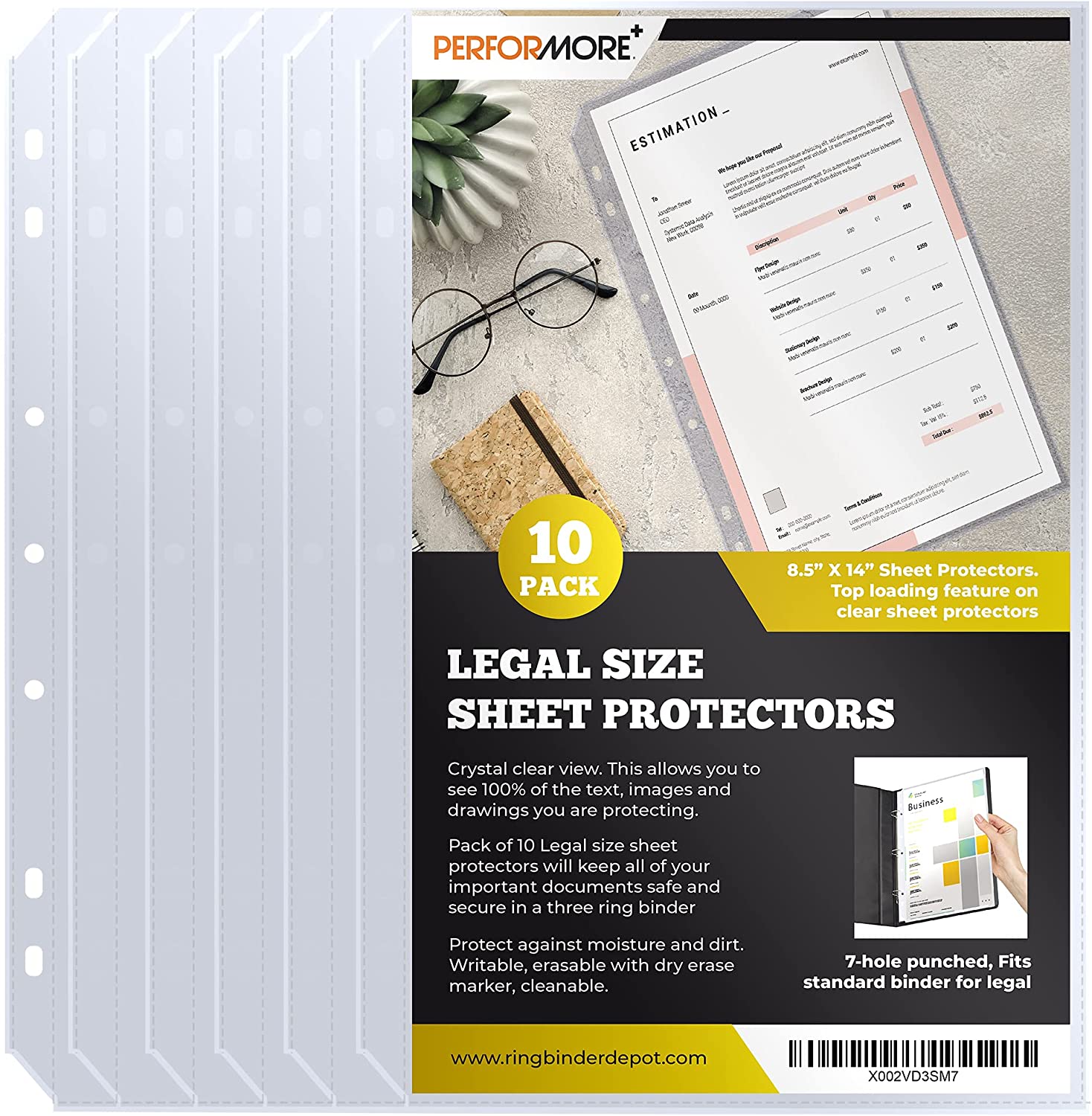 Legal Size Clear Plastic Sheet Protectors, Archival Quality for Binders Documents (Pack of 10)