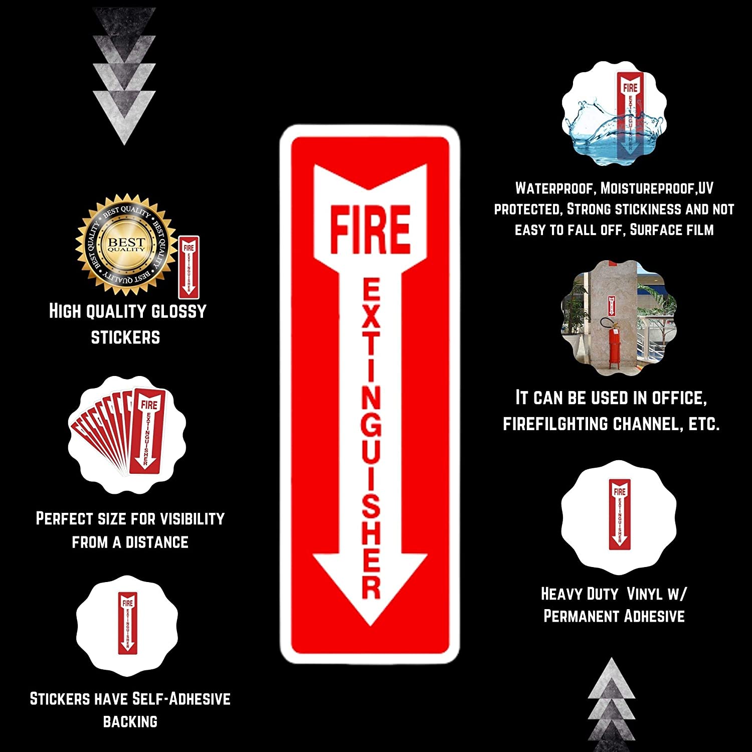 Fire Extinguisher Sticker, 11" x 4.25", Self Adhesive, 10 per Pack