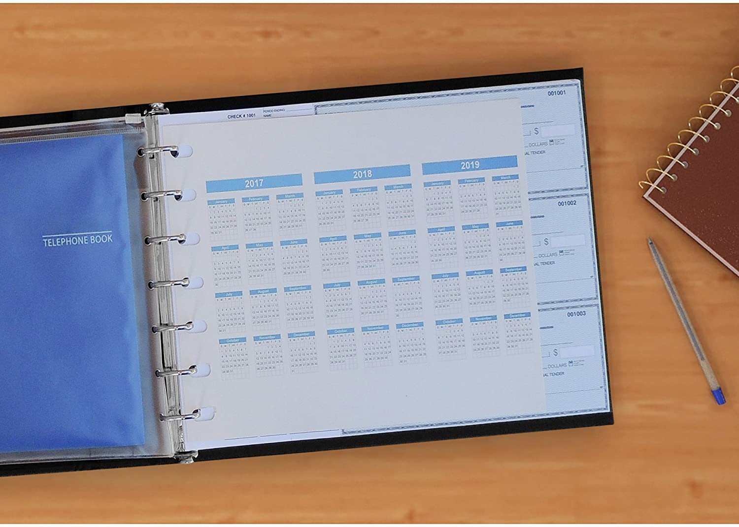 Officewerks Premium Check Binder | 7 Ring w/Zip Pouch and Calendar - 600 Checks Capacity for 9" x 13" Sheets