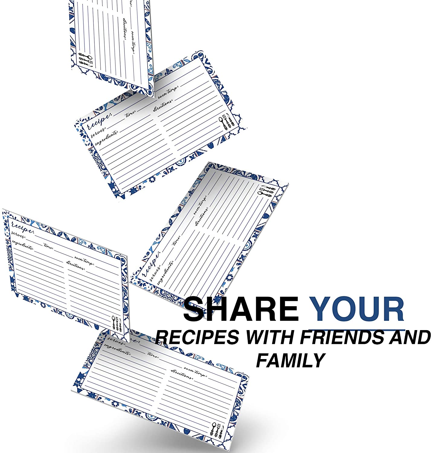 Blue and White  Recipe Cards - Pack of 50