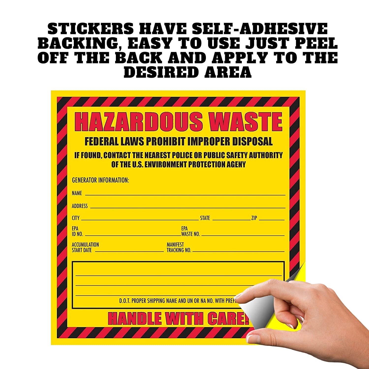 Hazardous Waste Label, 6" x 6", Self-Adhesive