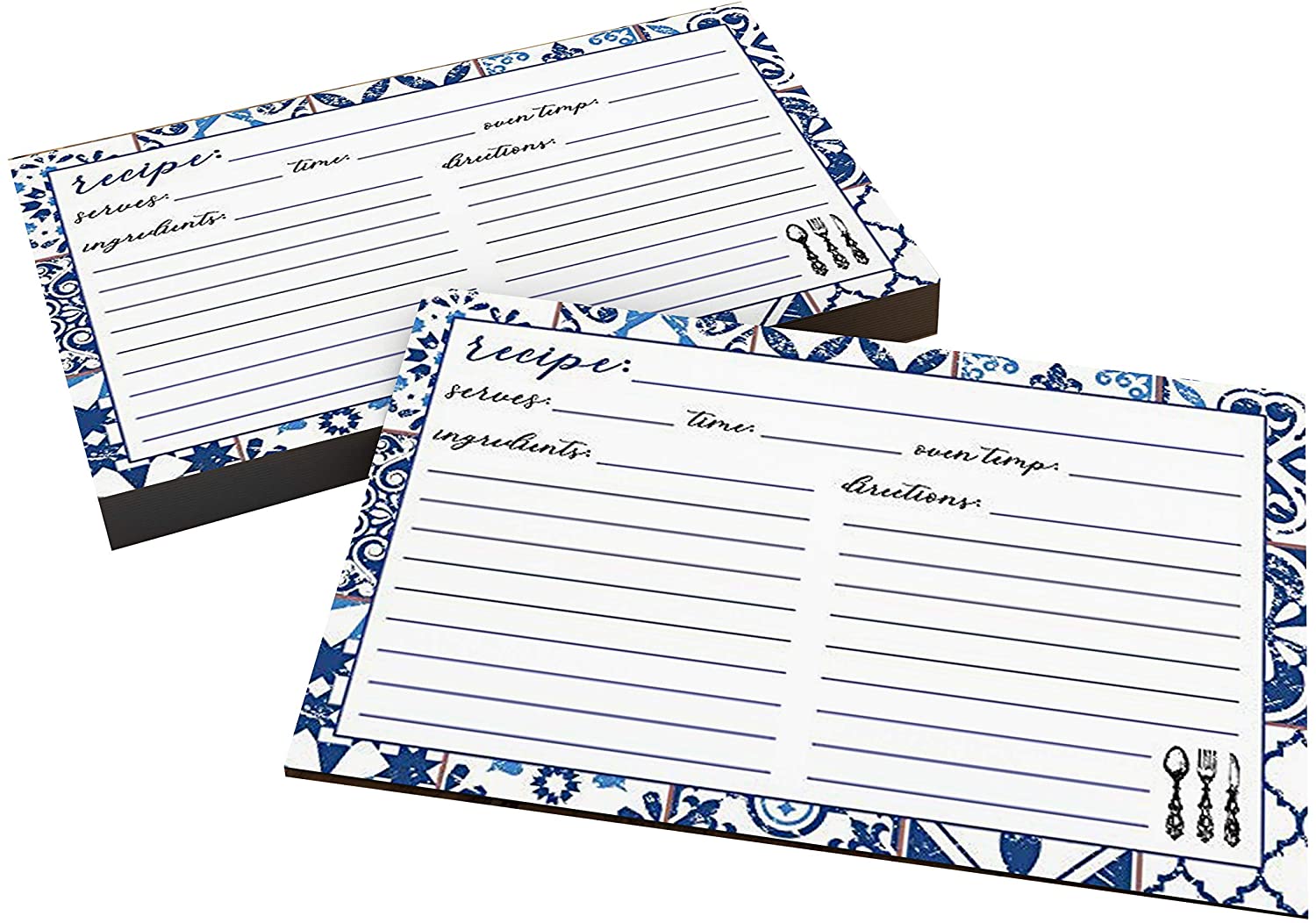 Blue and White  Recipe Cards - Pack of 50