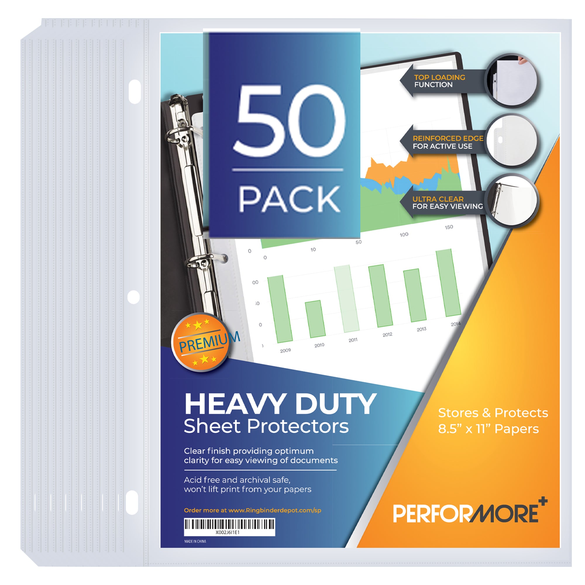 Heavy Duty Clear Sheet Protectors - 50 Pack, Reinforced Holes, 8.5 x 11 Inches, Acid Free/Archival Safe